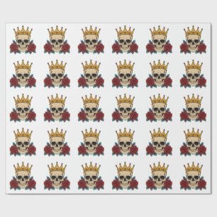 Papier Cadeau Couronne de crâne gothique avec roses rouges – Bik