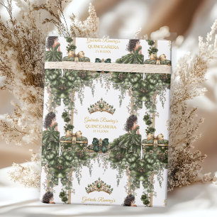Papier Cadeau Couronne de Fleurs de Tiara Dorée Verte Émeraude p