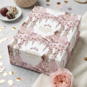 Papier Cadeau Couronne de fleurs en or et rose blush pour Quince