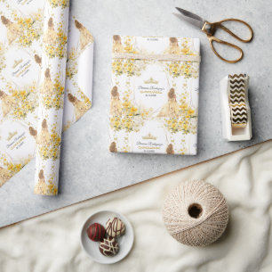 Papier Cadeau Couronne de fleurs papillons Tiara jaune doré pour