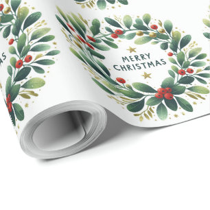 Papier Cadeau Couronne de gui de Noël joyeux