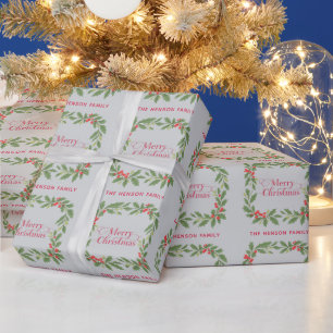 Papier Cadeau Couronne de houx élégante Joyeux Noël