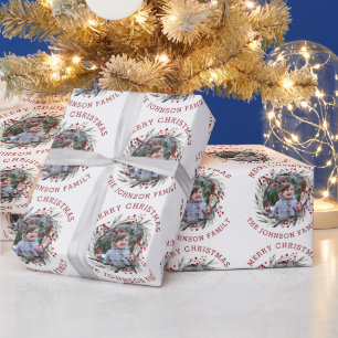 Papier Cadeau Couronne de Noël avec baies et photo feuille