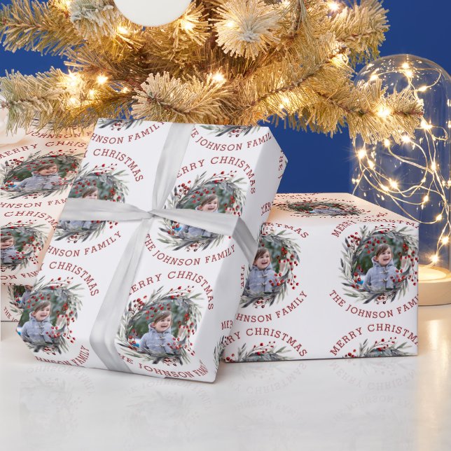 Papier Cadeau Couronne de Noël avec baies et photo feuille (Vacances)
