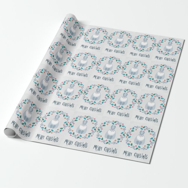 Papier Cadeau Couronne de Noël de lapin joyeux (Déroulé)