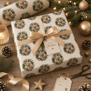 Papier Cadeau Couronne de Noël personnalisée avec photo de l'ani