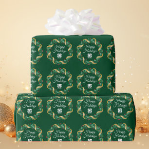 Papier Cadeau Couronne de Noël verte avec logo d'entreprise pers