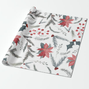 Papier Cadeau Couronne de pin botanique d'hiver pour fête de fin
