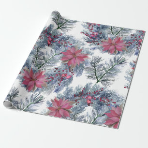 Papier Cadeau Couronne de poinsettia aquarelle de Noël