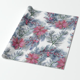 Papier Cadeau Couronne de poinsettia aquarelle de Noël