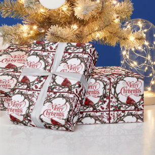 Papier Cadeau Couronne de vacances de Noël Cardinal Baies Rouges