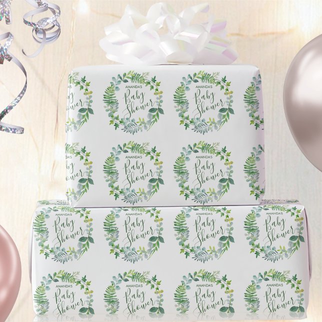 Papier Cadeau Couronne de verdure pour Baby Shower avec nom pers (Créateur téléchargé)