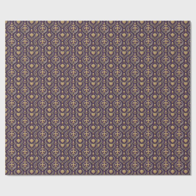 Papier Cadeau Couronne d'or Fleur-de-lis Impression de motif roy (Plat)