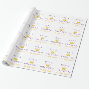Papier Cadeau Couronne d'or "It's a Princess" avec police Wizard