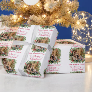 Papier Cadeau Couronne élégante de houx Joyeux Noël Photo