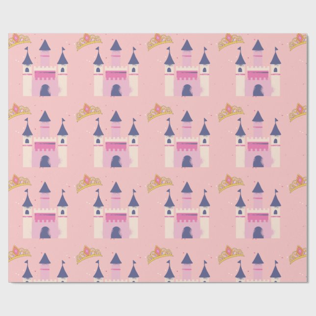 Papier Cadeau Couronne et château de princesse (Plat)