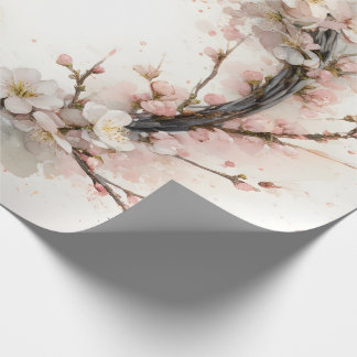 Papier Cadeau Couronne florale aquarelle d'amandier en fleurs