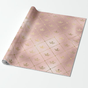 Papier Cadeau Couronne motif or rose et rose blush