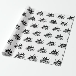 Papier Cadeau Couronne noire moderne, MOM Reine de ma vie