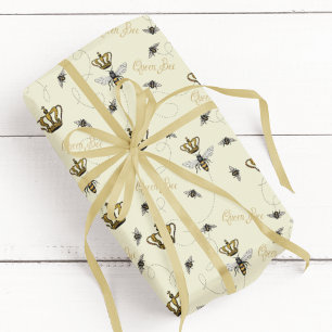 Papier Cadeau Couronne Royale Élégante Dorée Reine Abeille