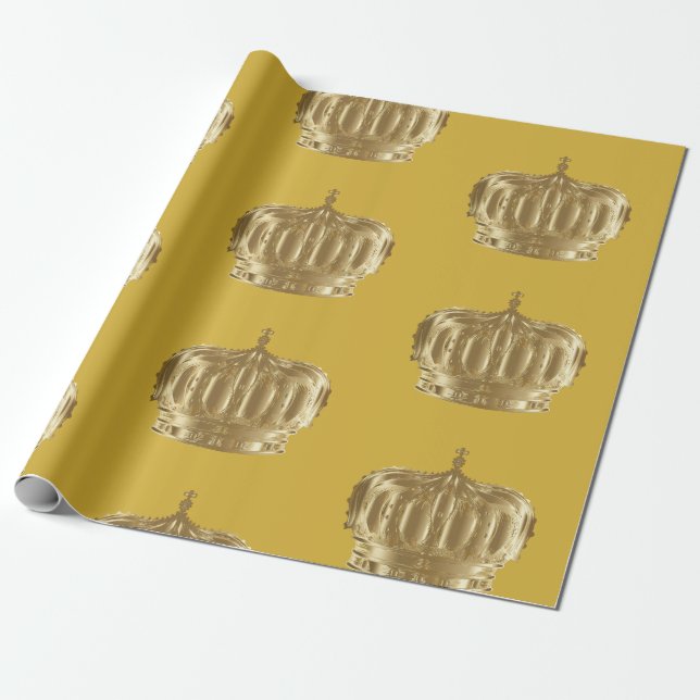 Papier Cadeau Couronnes du roi d'or vintage (Déroulé)