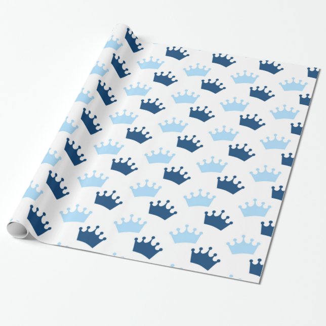 Papier Cadeau Couronnes royales bleues thème conte de fées princ (Déroulé)