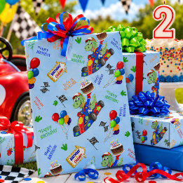 Papier Cadeau Course de voiture de dinosaure d'anniversaire Prêt