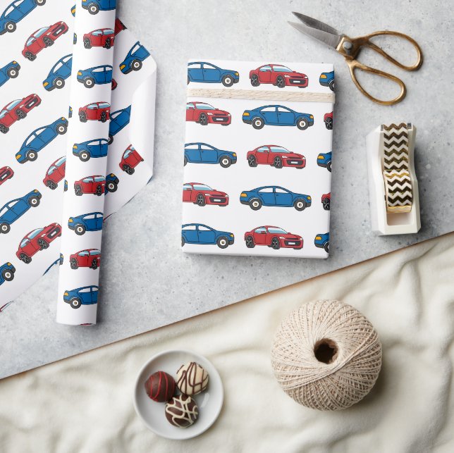 Papier Cadeau Course Voitures Course Retro Bleu Anniversaire Enf (Artisanat)