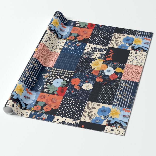 Papier Cadeau Courte classique patchwork - Botaniques audacieuse (Déroulé)