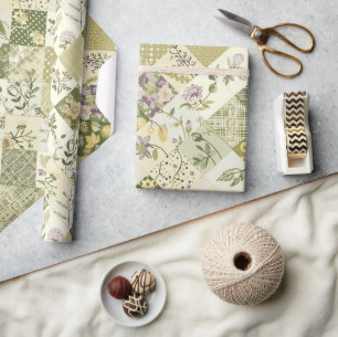 Papier Cadeau Courtepoint Pastel Vert Lilas Patchwork Gingham