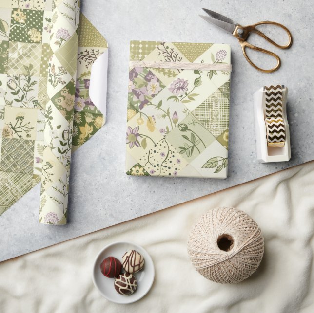 Papier Cadeau Courtepoint Pastel Vert Lilas Patchwork Gingham (Artisanat)