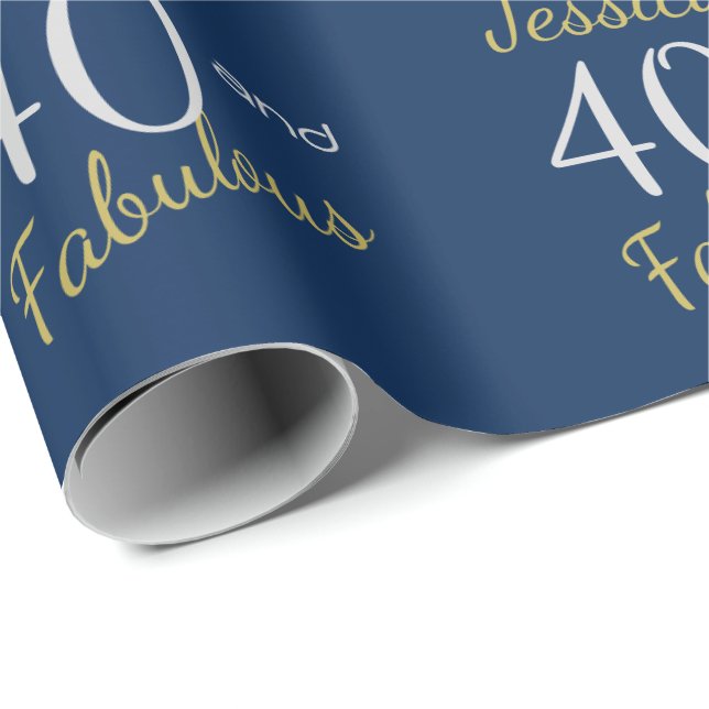 Papier Cadeau Coutume 40 et anniversaire de bleu fabuleux (Coin rond)