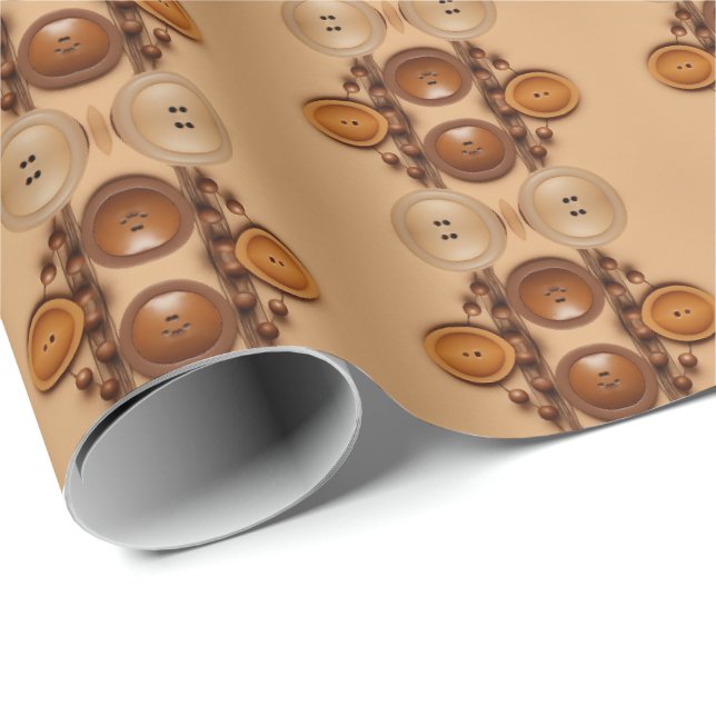 Papier Cadeau couture Café et boutonnière brune (Coin rond)
