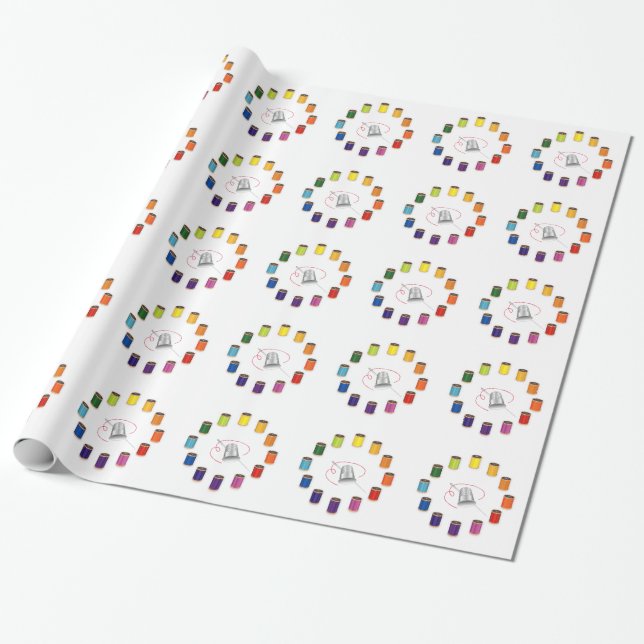 Papier Cadeau Couture, Dé à coudre, Aiguille et Fil (Déroulé)