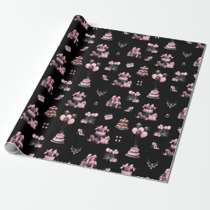Papier Cadeau Couture rose et noir Mode Motif d'anniversaire