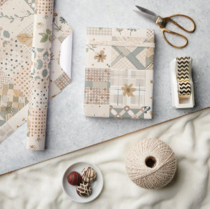 Papier Cadeau Couverture beige pastel Gingham Cottagecore
