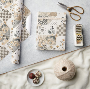 Papier Cadeau Couverture beige pastel Gingham Cottagecore
