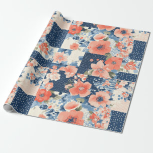 Papier Cadeau Couverture en patchwork floral Americana en marine