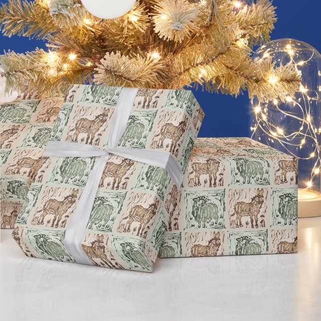 Papier Cadeau Couverture imprimée en bloc Mouton Âne - Vert Marr (Vacances)