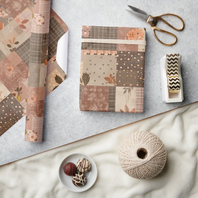 Papier Cadeau Couverture Marron Gingham Campagnard Floral (Artisanat)