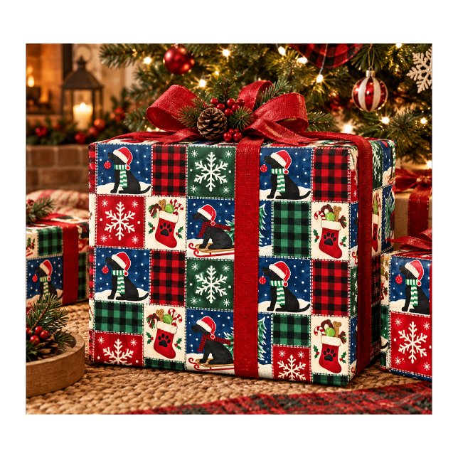 Papier Cadeau Couverture patchwork de Noël Labrador noir (Créateur téléchargé)