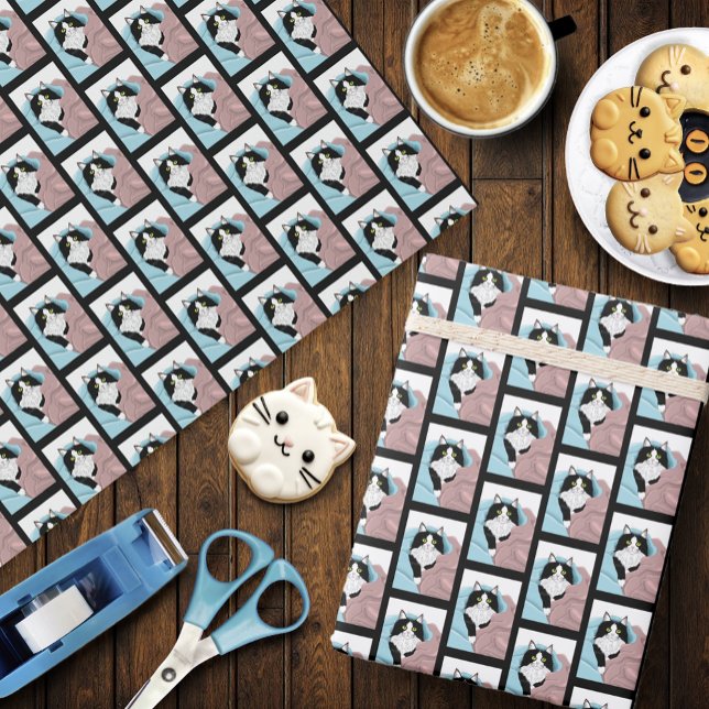 Papier Cadeau Couvertures de chat smoking rose bleu fantaisiste  (Créateur téléchargé)