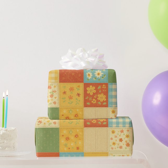 Papier Cadeau Couvre-lit Patchwork Jaune Fleurie Maison de Campa (Cadeaux de fête)