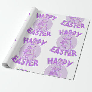 Papier Cadeau covid joyeux masque visage pâques lapin pastel vio