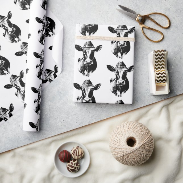 Papier Cadeau Cowboy Casquette Vache Western Farm Ranch Style (Artisanat)