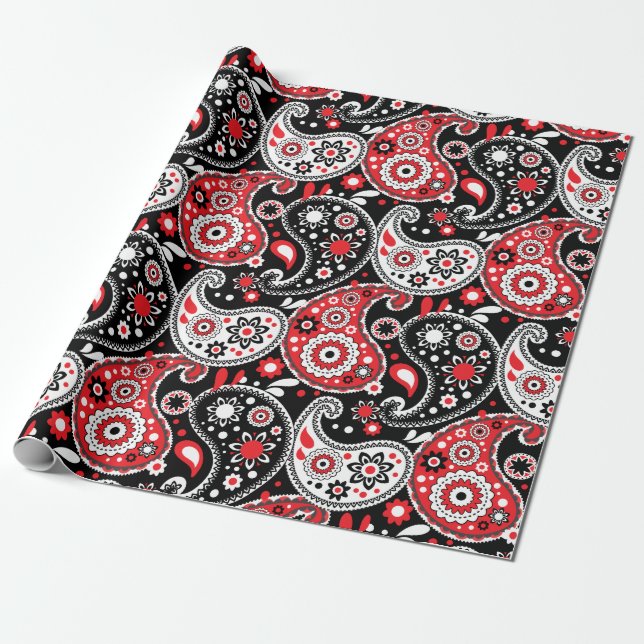 Papier Cadeau Cowboy Christmas Red Paisley Country Western (Déroulé)
