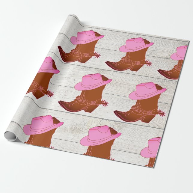 Papier Cadeau Cowboy Cowgirl Russe Rose (Déroulé)
