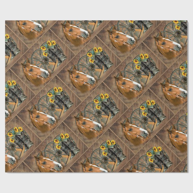 Papier Cadeau Cowboy de Western Horse Cowboy Cowboy Hat Wagon Wh (Plat)