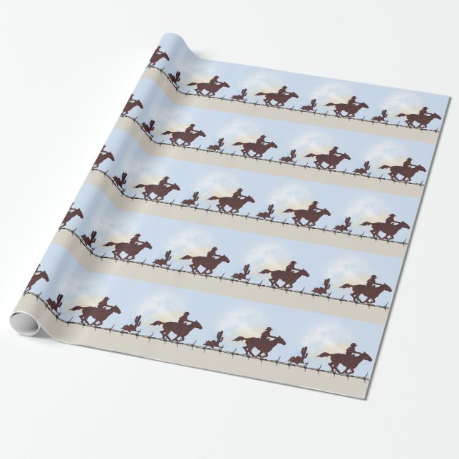 Papier Cadeau Cowboy Fil de Fer Barbelé (Déroulé)