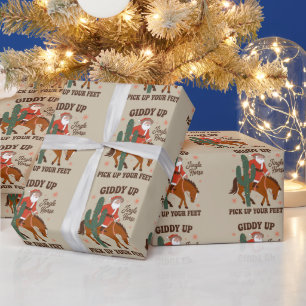 Papier Cadeau Cowboy Giddy Up Jingle Cheval Levez les Pieds